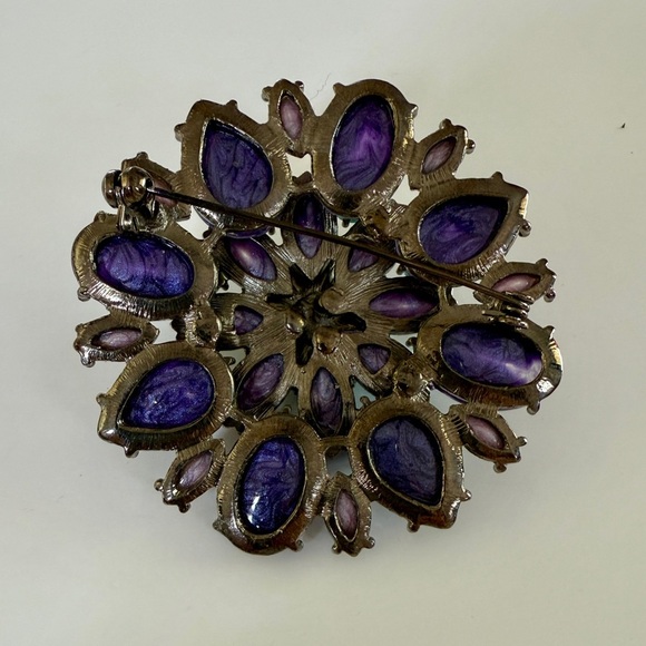 Gorgeous Vintage Purple and Teal Floral Brooch - Picture 2 of 3